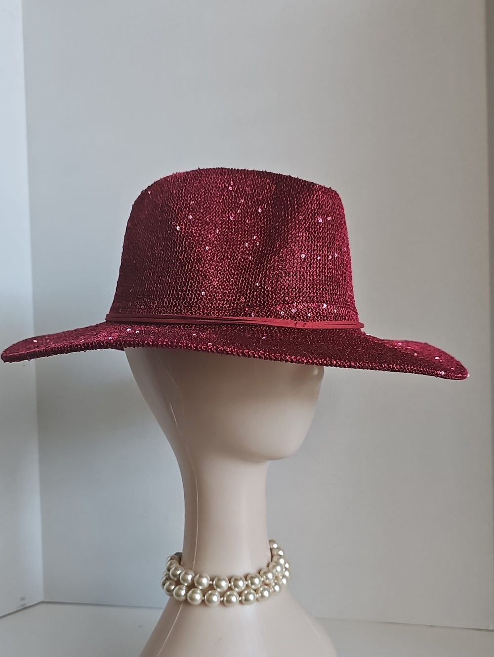 Beloved Millinery Women's Wide Brim Panama Style Sparkle Wine Straw Fedora Hat